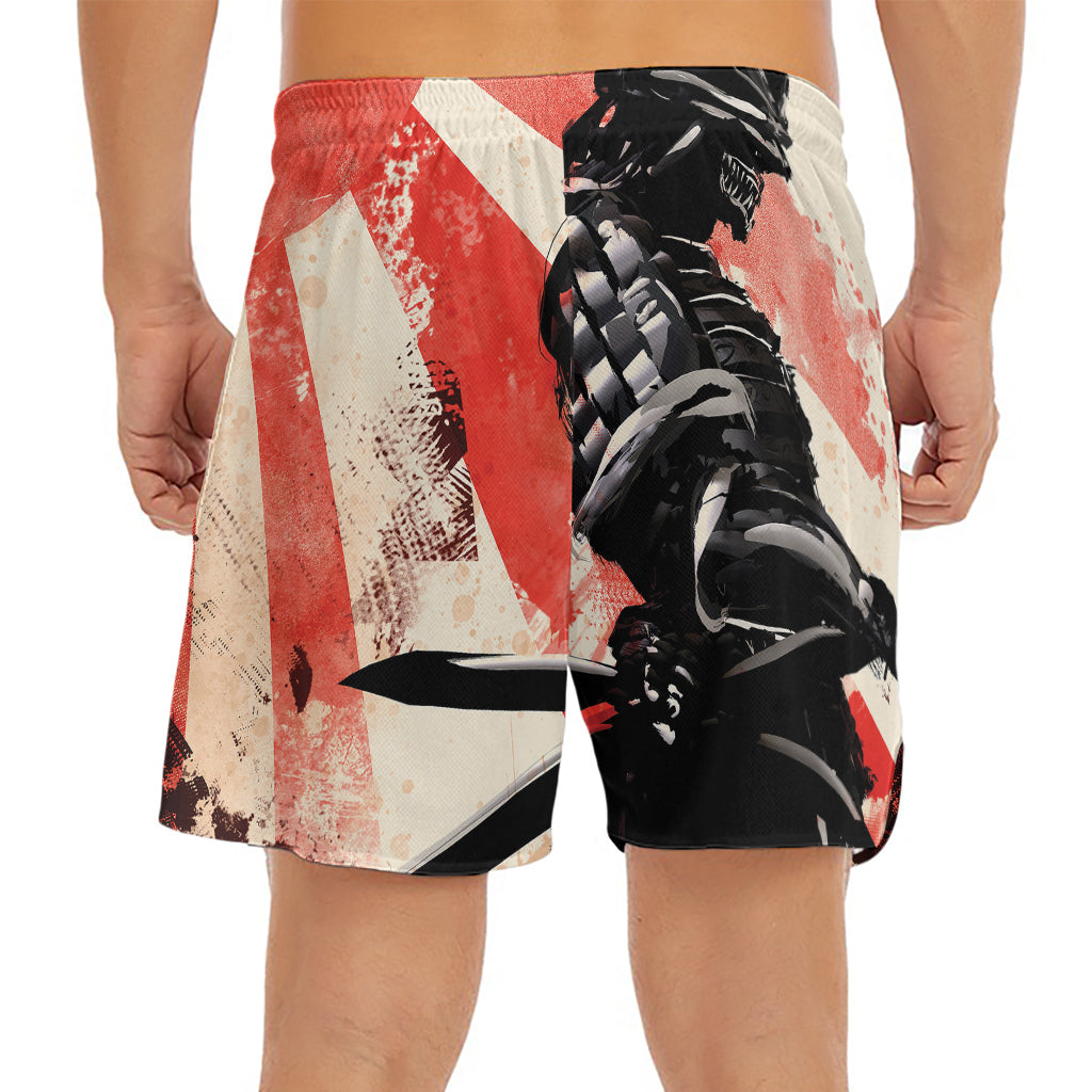 Red Rising Sun Samurai Print Men's Split Running Shorts
