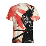 Red Rising Sun Samurai Print Men's Sports T-Shirt