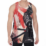 Red Rising Sun Samurai Print Men's Velvet Tank Top