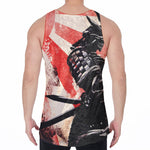 Red Rising Sun Samurai Print Men's Velvet Tank Top