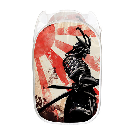 Red Rising Sun Samurai Print Mesh Laundry Hamper