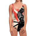Red Rising Sun Samurai Print One Piece Swimsuit