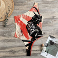 Red Rising Sun Samurai Print One Shoulder Bodysuit