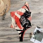 Red Rising Sun Samurai Print One Shoulder Bodysuit