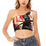 Red Rising Sun Samurai Print One Shoulder Crop Top