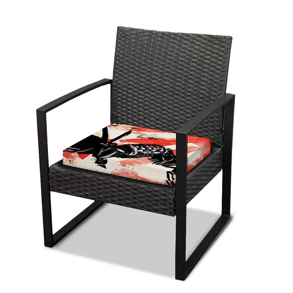 Red Rising Sun Samurai Print Outdoor Seat Cushion Cover