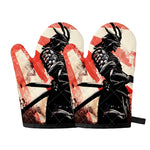 Red Rising Sun Samurai Print Oven Mitts