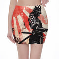 Red Rising Sun Samurai Print Pencil Mini Skirt