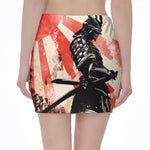 Red Rising Sun Samurai Print Pencil Mini Skirt