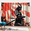 Red Rising Sun Samurai Print Pencil Pleat Curtains