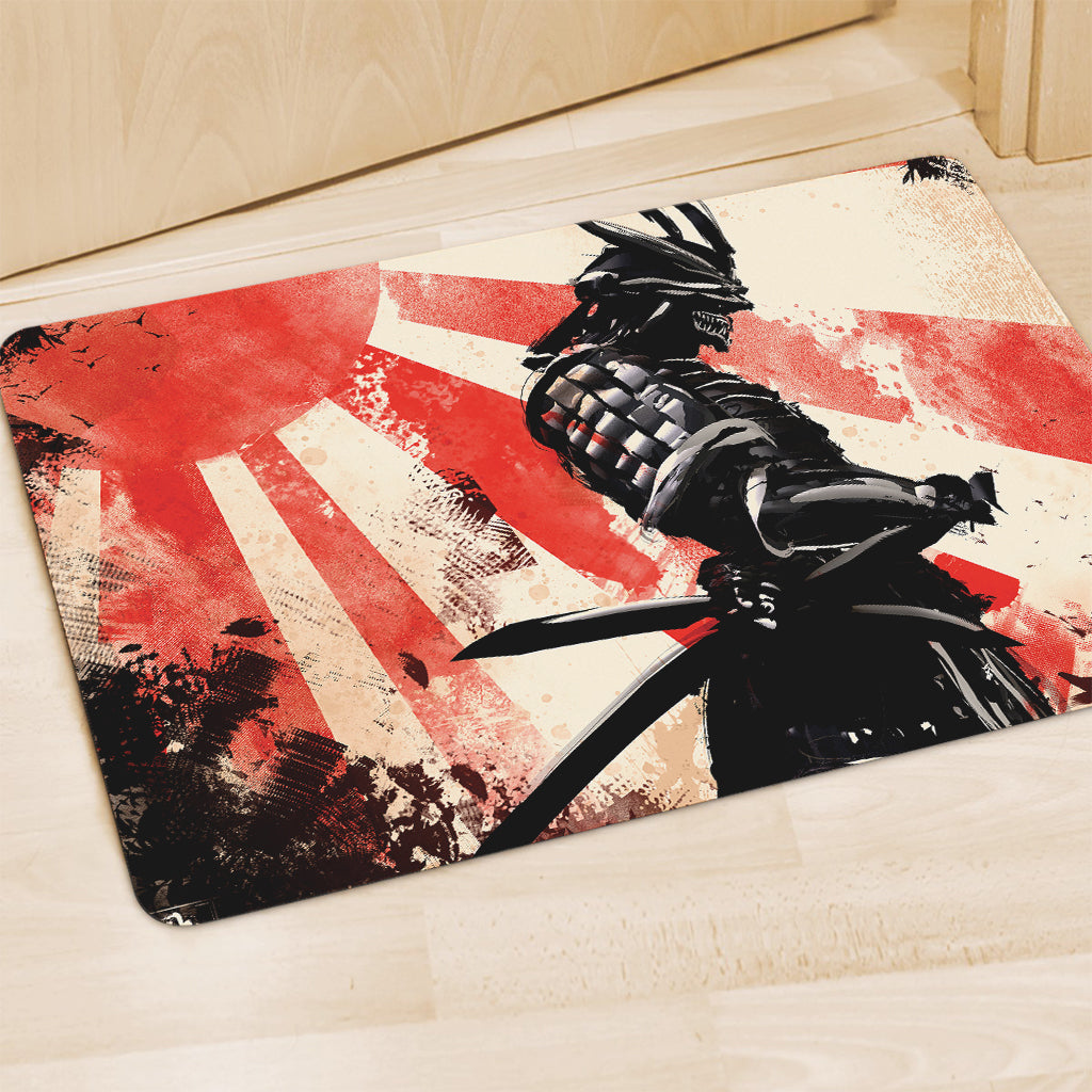 Red Rising Sun Samurai Print Polyester Doormat