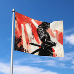 Red Rising Sun Samurai Print Polyester Flag