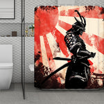 Red Rising Sun Samurai Print Polyester Shower Curtain