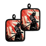 Red Rising Sun Samurai Print Pot Holders