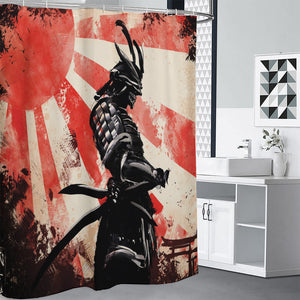 Red Rising Sun Samurai Print Premium Shower Curtain