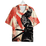 Red Rising Sun Samurai Print Rayon Hawaiian Shirt