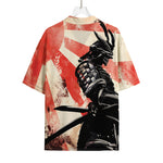 Red Rising Sun Samurai Print Rayon Hawaiian Shirt
