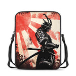 Red Rising Sun Samurai Print Rectangular Crossbody Bag