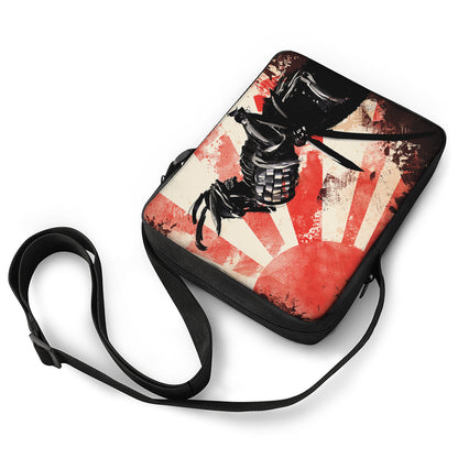 Red Rising Sun Samurai Print Rectangular Crossbody Bag