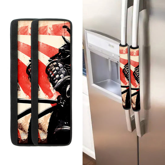 Red Rising Sun Samurai Print Refrigerator Handle Covers