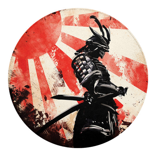 Red Rising Sun Samurai Print Round Blanket