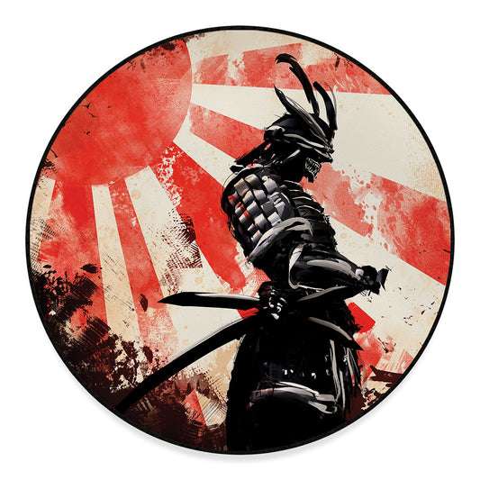 Red Rising Sun Samurai Print Round Floor Mat