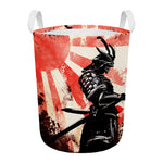 Red Rising Sun Samurai Print Round Laundry Basket