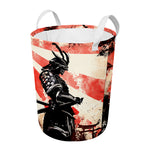 Red Rising Sun Samurai Print Round Laundry Basket