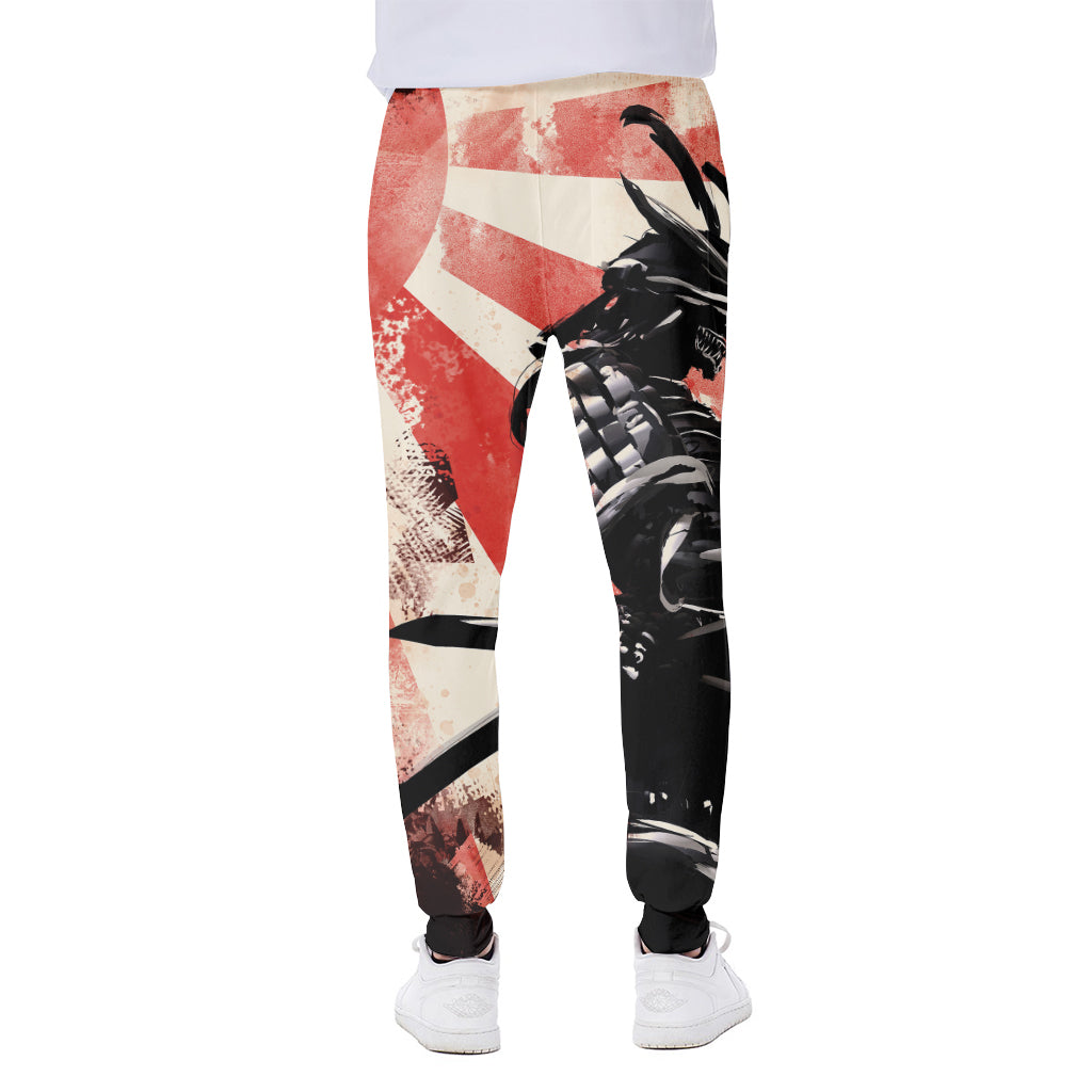 Red Rising Sun Samurai Print Scuba Joggers