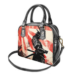 Red Rising Sun Samurai Print Shoulder Handbag