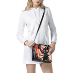 Red Rising Sun Samurai Print Shoulder Handbag
