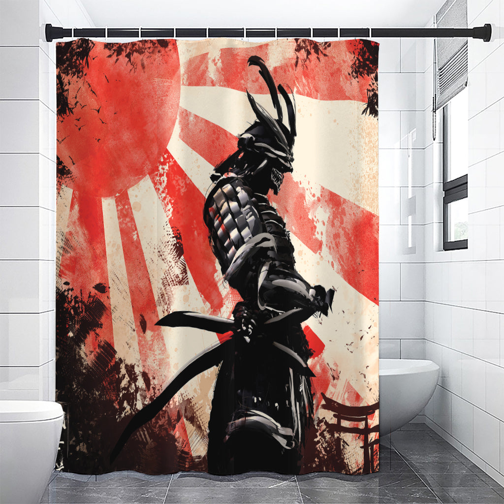 Red Rising Sun Samurai Print Shower Curtain