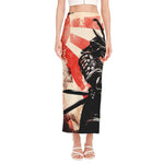 Red Rising Sun Samurai Print Side Slit Maxi Skirt