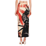 Red Rising Sun Samurai Print Side Slit Maxi Skirt
