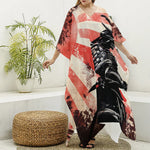 Red Rising Sun Samurai Print Silk V-Neck Kaftan Dress