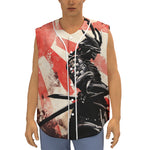 Red Rising Sun Samurai Print Sleeveless Baseball Jersey