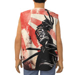 Red Rising Sun Samurai Print Sleeveless Baseball Jersey