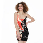 Red Rising Sun Samurai Print Sleeveless Bodycon Dress