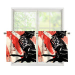 Red Rising Sun Samurai Print Tier Curtains