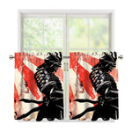 Red Rising Sun Samurai Print Tier Curtains