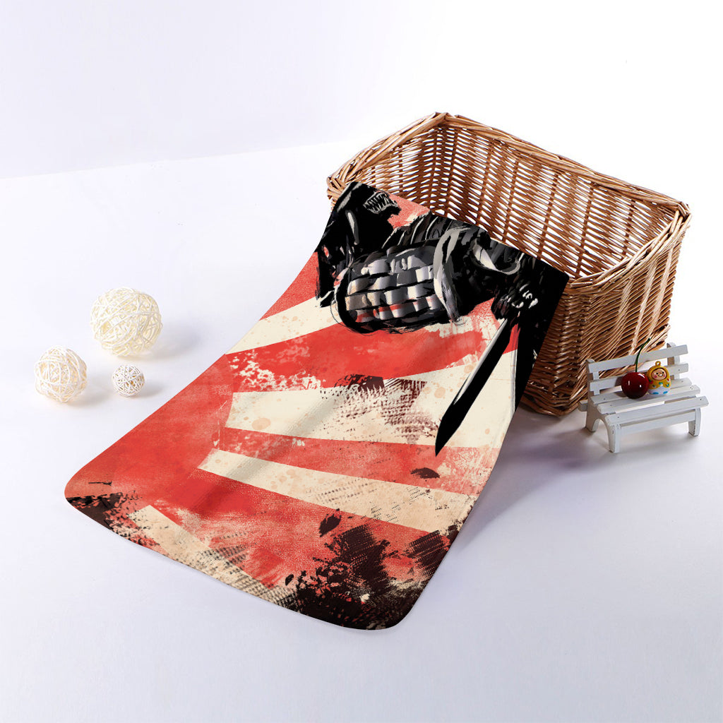 Red Rising Sun Samurai Print Towel