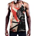 Red Rising Sun Samurai Print Men's Workout Tank Top