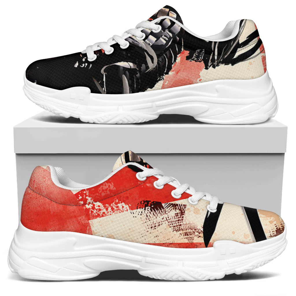 Red Rising Sun Samurai Print White Chunky Shoes