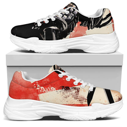 Red Rising Sun Samurai Print White Chunky Shoes