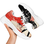 Red Rising Sun Samurai Print White Chunky Shoes