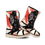 Red Rising Sun Samurai Print Winter Boots