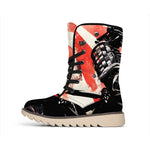 Red Rising Sun Samurai Print Winter Boots
