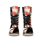 Red Rising Sun Samurai Print Winter Boots