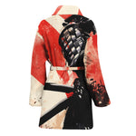 Red Rising Sun Samurai Print Women's Bathrobe