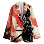 Red Rising Sun Samurai Print Women's Blazer